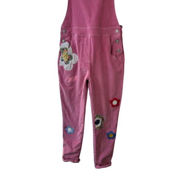 Boden Pink Corduroy Overalls Embroidered Flower Patches Kid Teen Size Age 13-14Y - Picture 6 of 16